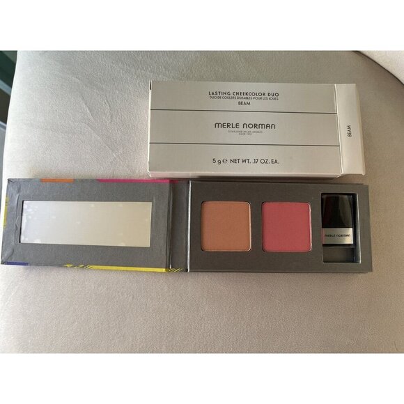Merle Norman Lasting Cheek Color Duo Beam mirrored compact New w Box pink & nude - Picture 3 of 7
